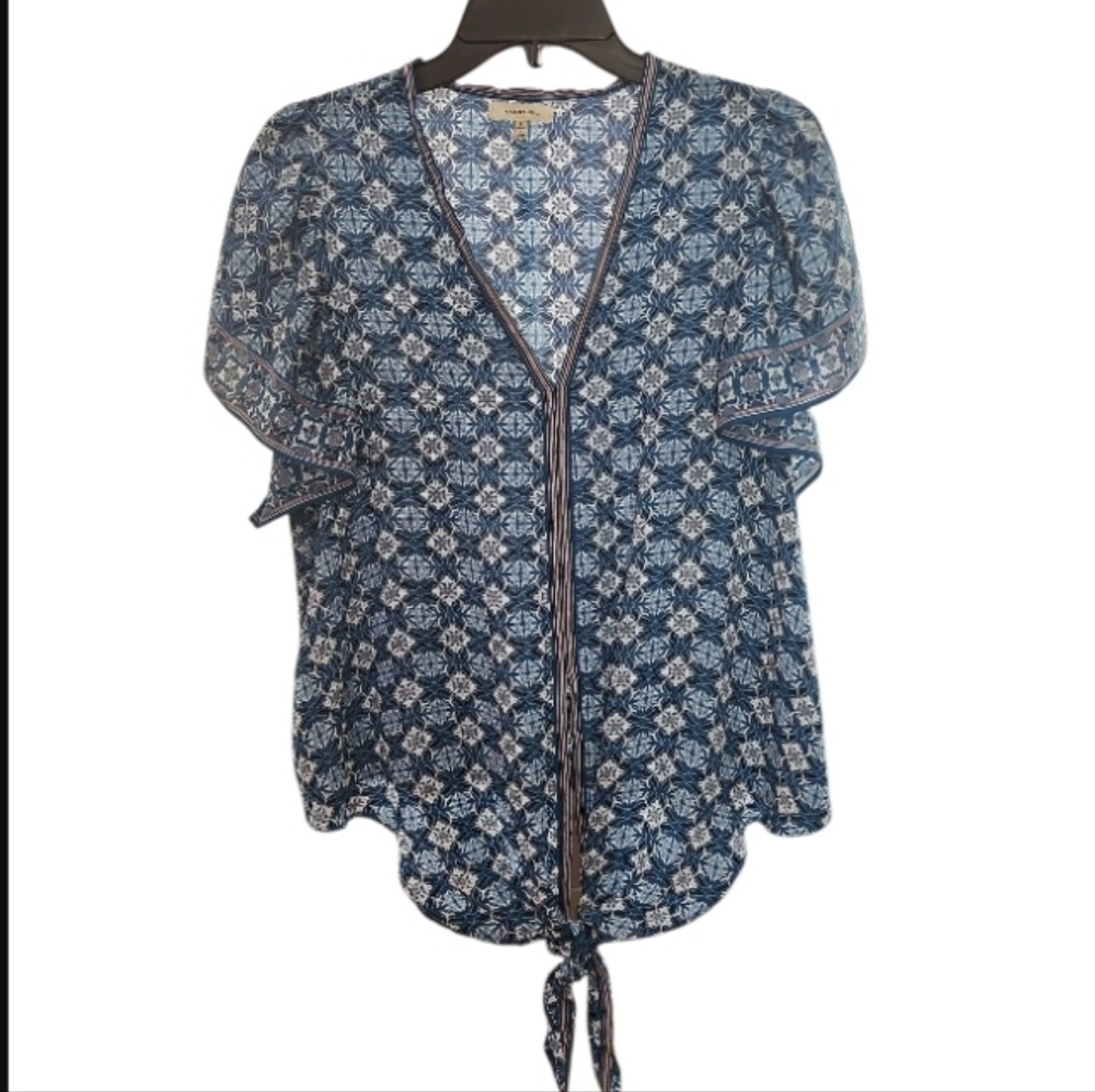 Max Studio Floral Blue Women's Top Size Large